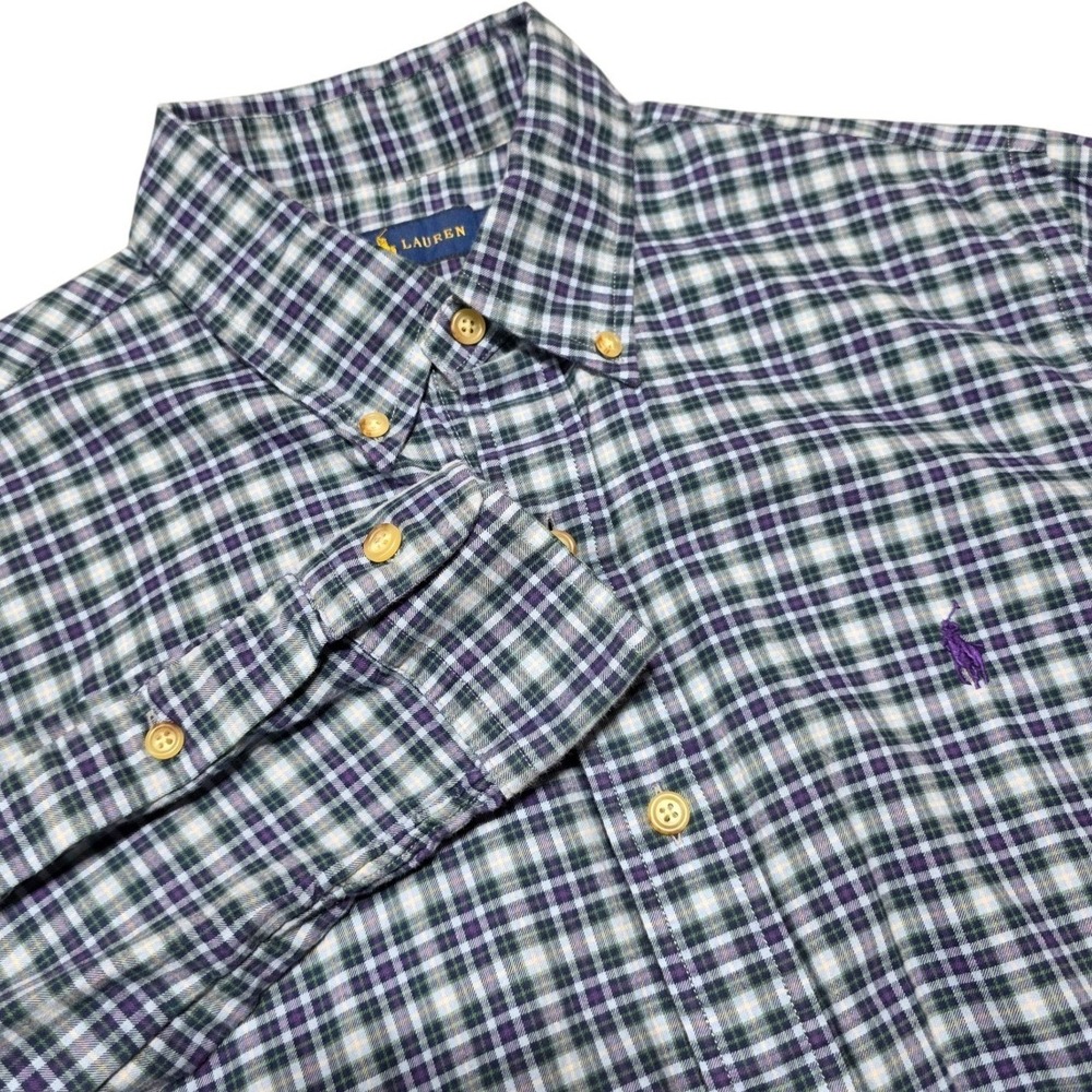 Ralph Lauren Button Down Shirt‎ Men M Purple Plaid Long Sleeve Pony Logo Cotton